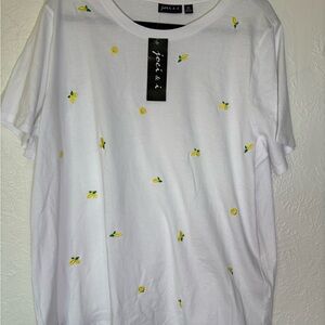 Joules White Short Sleeve Tee with Embroidered Yellow Lemon Motif